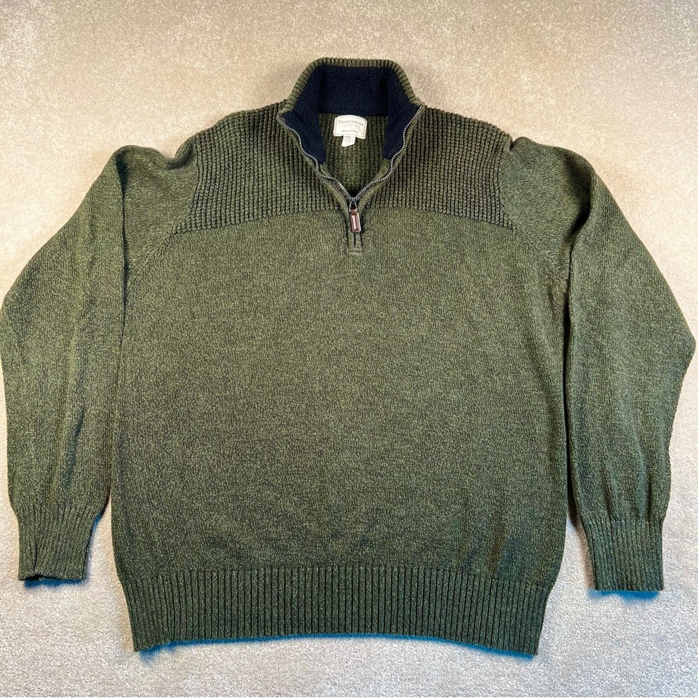 Field & Stream Sweater Quarter Zip Cotton Casual Olive Green Men's Large - Picture 2 of 9